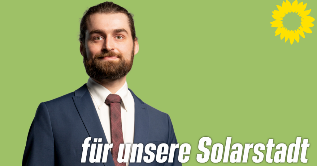 Bild von Johannes Brink und der Slogan für unsere Solarstadt
